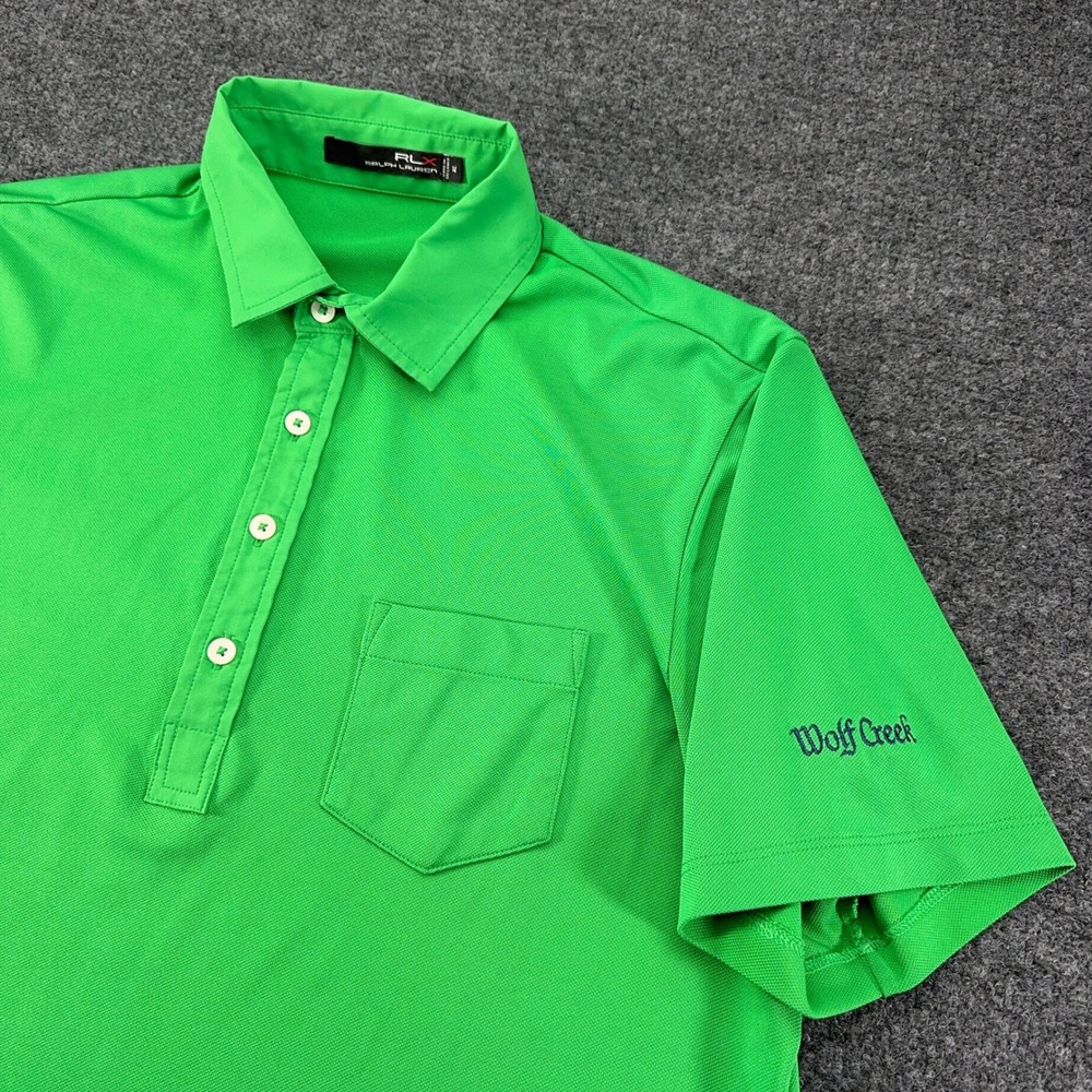 RLX Ralph Lauren Mens Green Wolf Creek Golf Polo Shirt Size M Performance‎